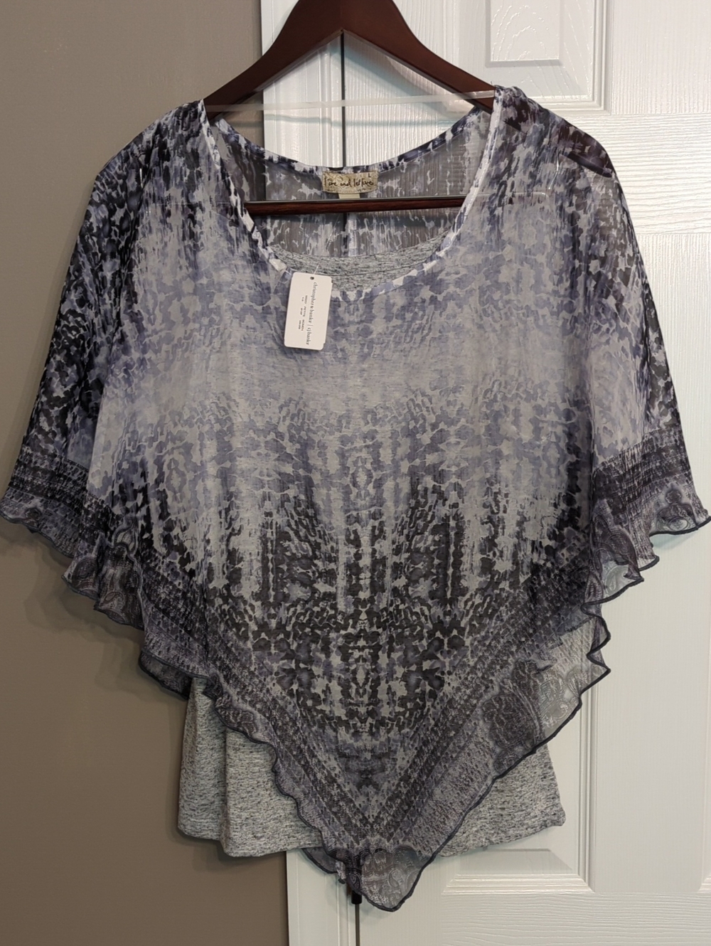 Christopher & Banks Layered Poncho Hanky Hem Shaw Top Boho Country Fairy